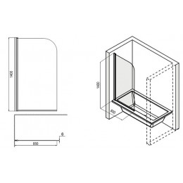 Душевая шторка для ванны, стекло 6 мм, размер 85х140 см, профиль хром, Loranto (CS-L1485)
