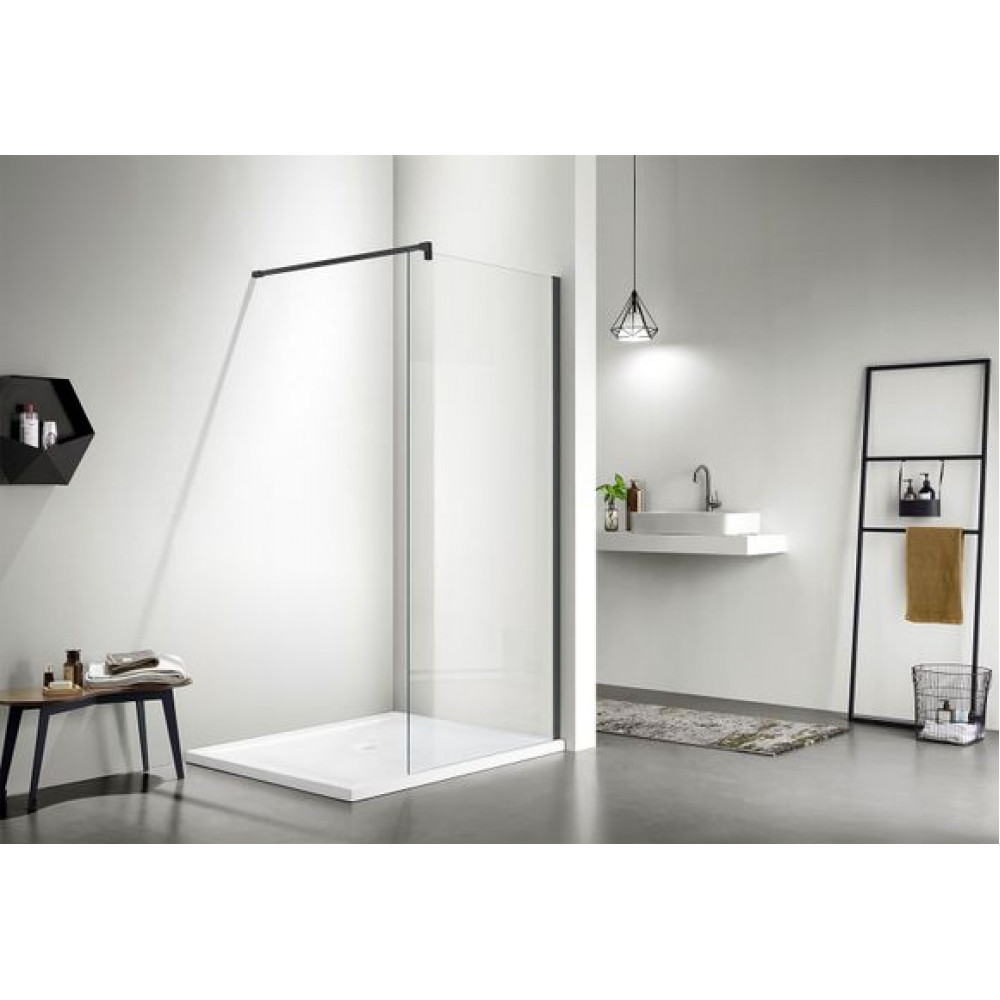 Душевая перегородка Azario CHICAGO Walk-in 1200x1950 прозрачное стекло 8 мм, покрытие EASY CLEAN, цвет профиля черный (AZ-NAR6310 1200 Black)