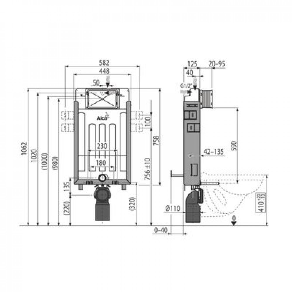 Инсталляция для унитаза Alcadrain Renovmodul AM115/1000 высота 100 см
