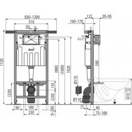 Скрытая система инсталляции Alcaplast AM102 Jadroмodul, для сухой установки, высота монтажа 1,12 м (AM102/1120)