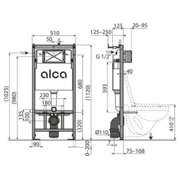 Инсталляция Alcadrain AM101/1120-4:1 RU для унитаза с белой клавишей смыва M570 (AM101/1120-4:1 RU M570-0001)