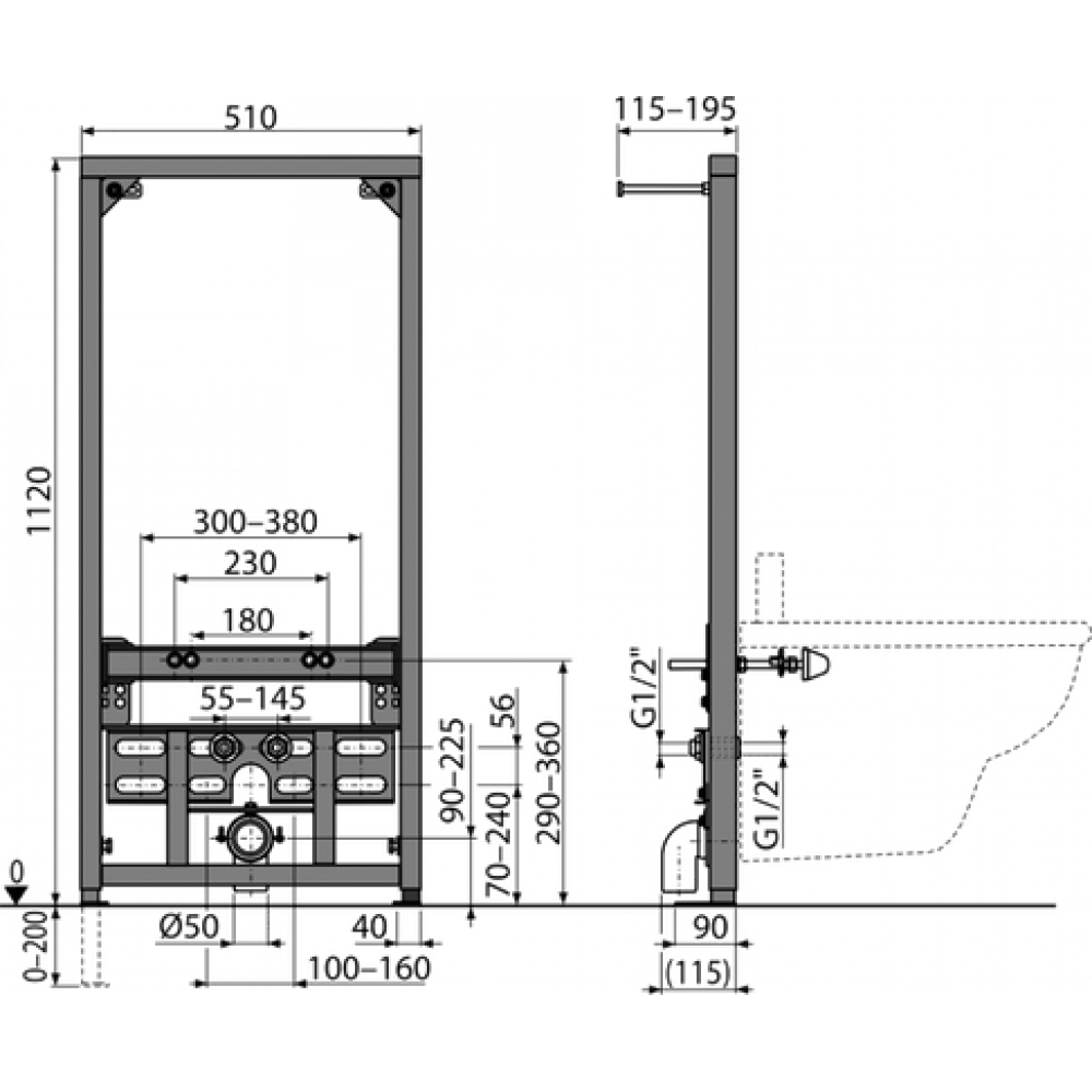 Инсталляция Alca plast для биде, черный (A105/1120)