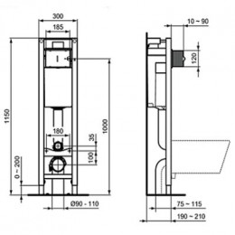 Встраиваемая инсталляция для монтажа подвесных унитазов  PROSYS ECO FRAME M (E2332AA)  - с хромированной механической панелью Oleas M2 (R0121AA)