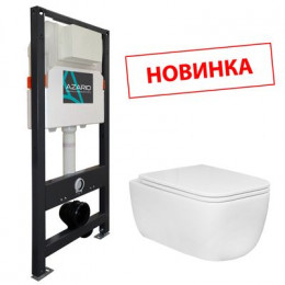 Сет AZARIO NEW Инсталляция для подвесного унитаза 3/6л + Подвесной унитаз FLAVIA слив "Торнадо" безободковый, с быстросъемным сиденьем микролифт (AZ-501A+AZ-0076 UQ1)