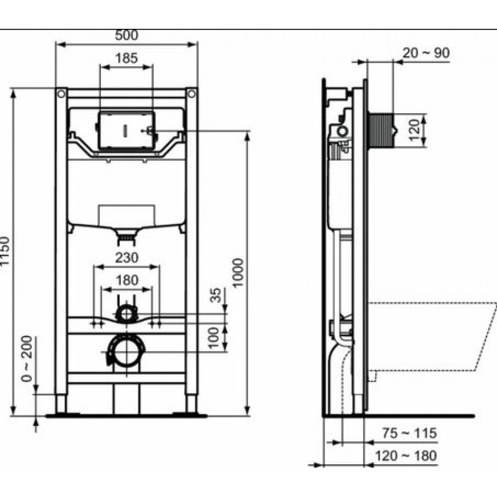 Комплект инсталляции Ideal Standard Exacto с крышкой-сиденьем микролифт (X042601)