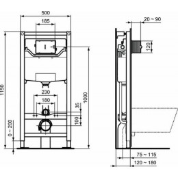 Встраиваемая инсталляция Ideal Standard PROSYS FRAME 120 M, для монтажа подвесных унитазов