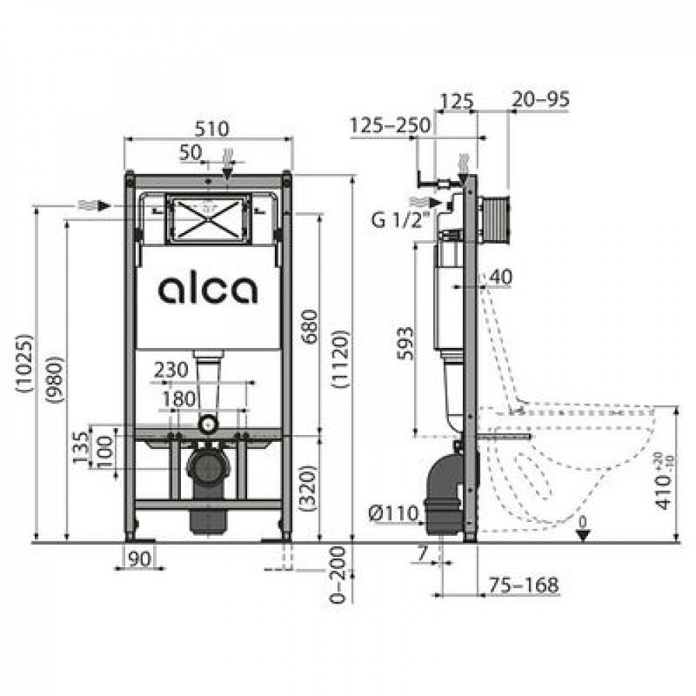 Сет инсталляция Alсa AM101/1120-4:1 RU M578-0001 + унитаз Grado AZ-0046 чёрный матовый с сиденьем ми
