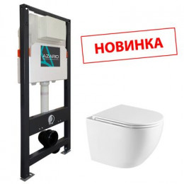 Сет AZARIO NEW Инсталляция для подвесного унитаза 3/6л +подвесной унитаз Azario Navio безободковый в комплекте с быстросъемным сиденьем микролифт (AZ-501A+AZ-0074)
