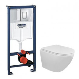 Сет 3 в 1 инсталляция Grohe Rapid SL с клавишей смыва  + подвесной унитаз Azario Grado c быстросъемным сиденьем микролифт (38772001+AZ-0046N)