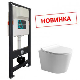 Сет AZARIO NEW Инсталляция для подвесного унитаза 3/6л + Подвесной унитаз NOVA безободковый, с быстросъемным сиденьем микролифт (AZ-501A+AZ-2217)