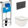 Комплект унитаза с инсталляцией Ideal Standard Tesi Aqua Blade с сиденьем Микролифт и Черной матовой клавишей смыва (T3868V1/115A6)