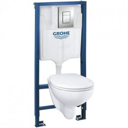 Комплект унитаза с инсталляцией Grohe Solido Compact с сиденьем Микролифт и клавишей смыва Хром (39586000)