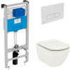 Комплект унитаза с инсталляцией Ideal Standard Tesi Aqua Blade с сиденьем Микролифт и Белой клавишей смыва (T3868V1/115AC)