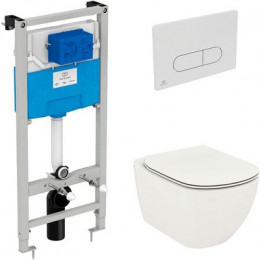 Комплект унитаза с инсталляцией Ideal Standard Tesi Aqua Blade с сиденьем Микролифт и Белой клавишей смыва (T3868V1/115AC)