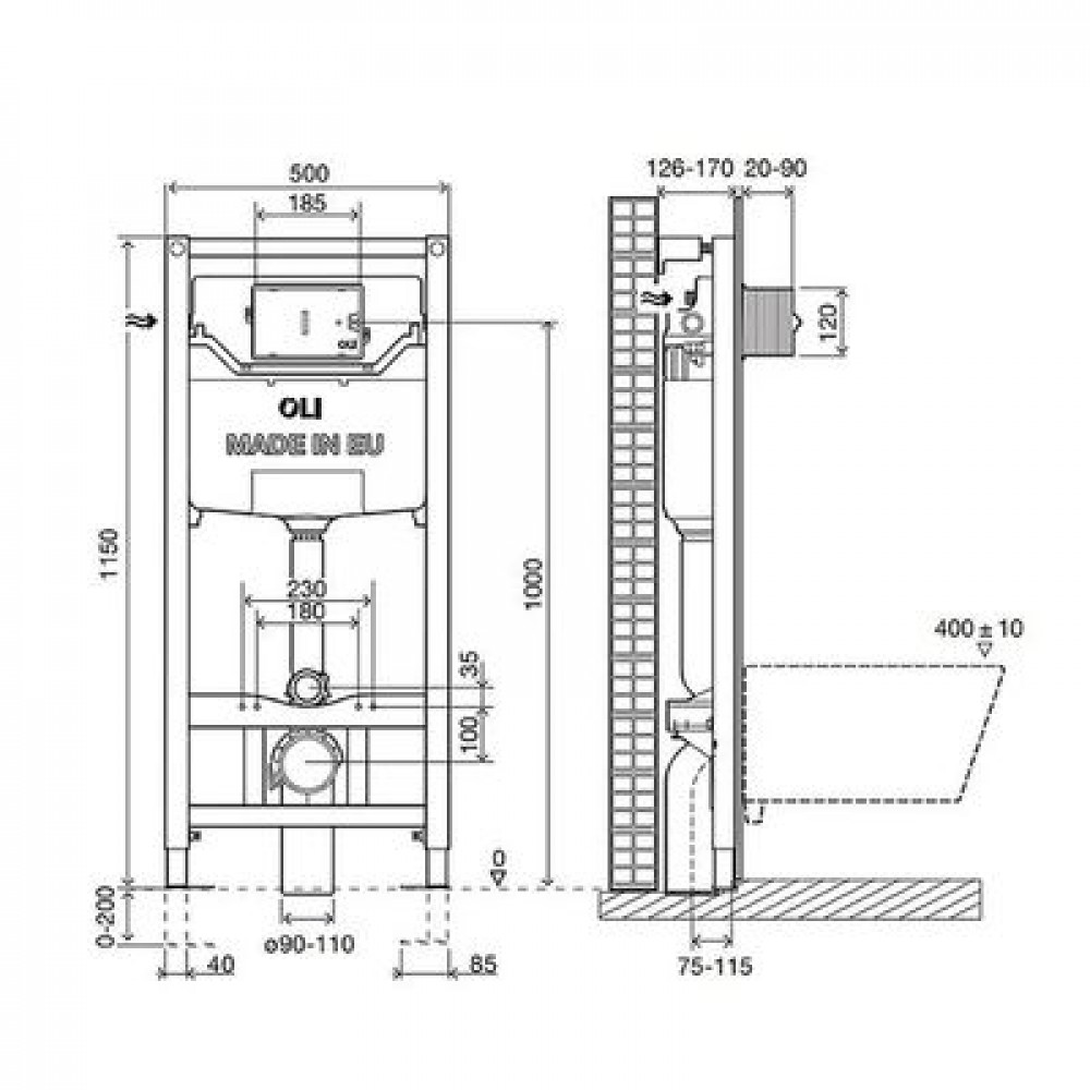 Инсталляция Oli 120 Eco Sanitarblock с белой клавишей смыва (879236mSL01)