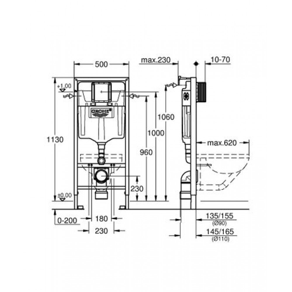 Инсталляция Grohe Rapid SL для унитаза без клавиши (38536001)