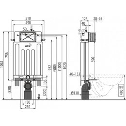 Смывной бачок Alcadrain Alcamodul для унитаза со смывным бачком без клавиши смыва (AM100/1000)