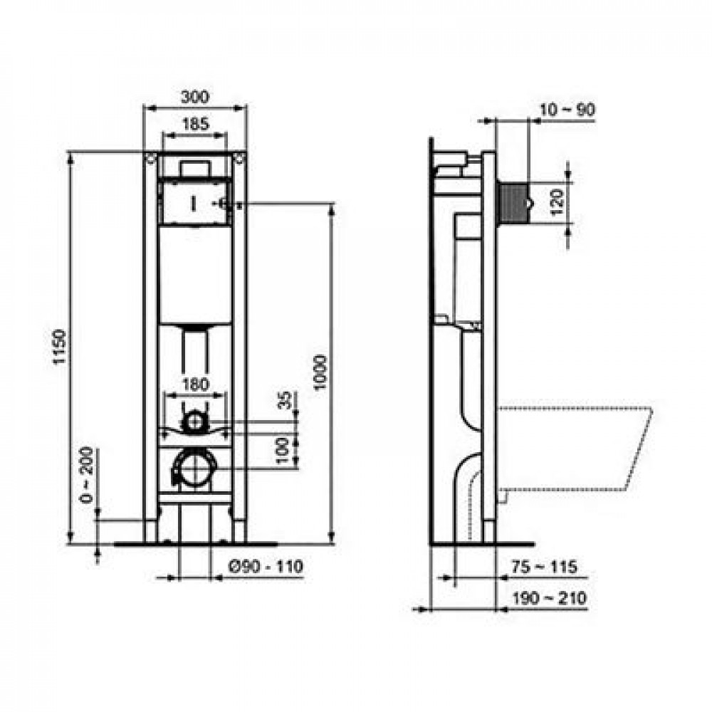 Встраиваемая инсталляция для монтажа подвесных унитазов PROSYS ECO FRAME M  (E233267)