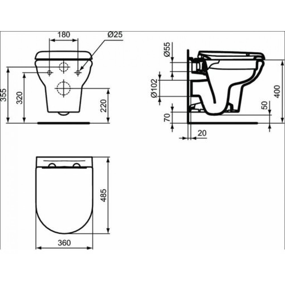 Комплект инсталляции Ideal Standard Exacto с крышкой-сиденьем микролифт (X022601)