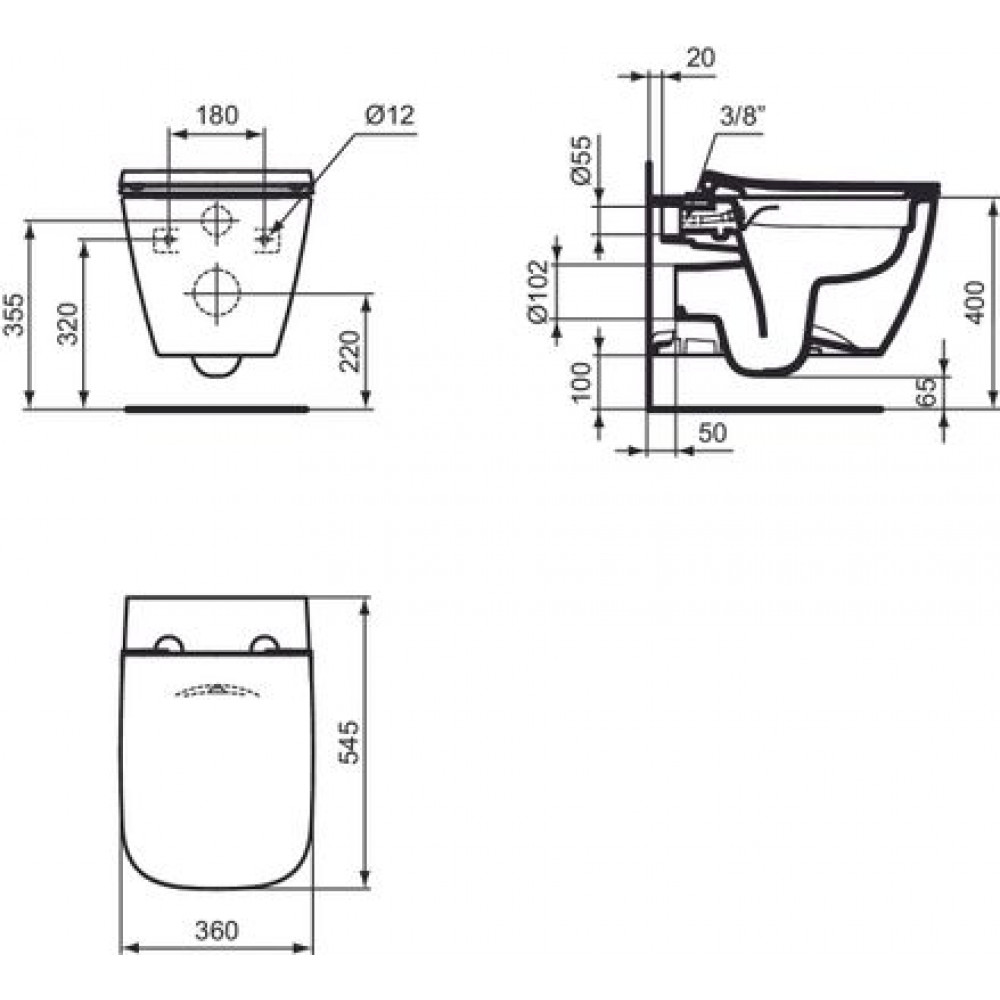 Промо комплект Ideal Standard I.life B состоящий из подвесной унитаз i.life B, тонкое сидение Ideal Standard i.life и инсталляция (I500301)