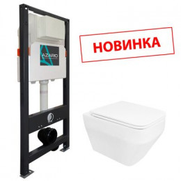 Сет AZARIO NEW Инсталляция для подвесного унитаза 3/6л + подвесной нитаз Azario MONEO безободковый, в комплекте с быстросъемным сидением микролифт (AZ-501A+AZ-0062)