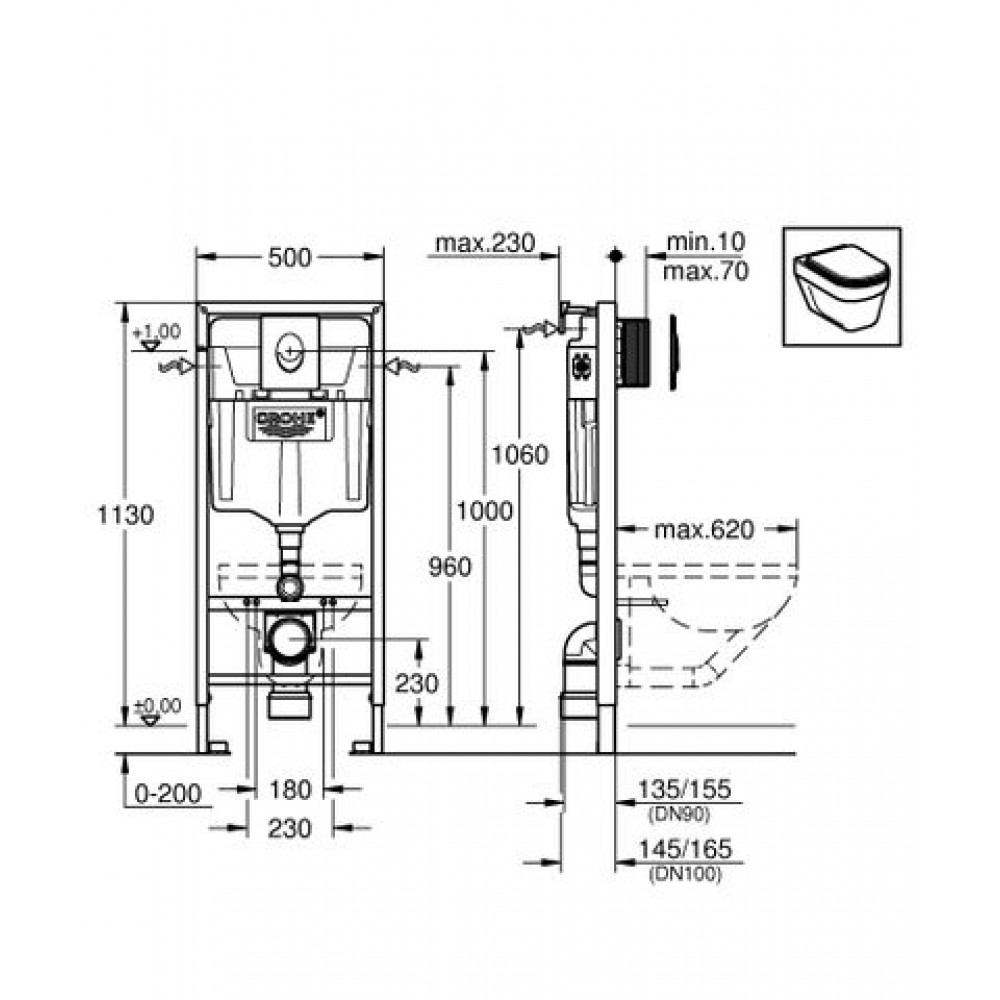 Инсталляция Grohe Rapid SL, для унитаза, с двойной клавишей смыва, хром (38721001)