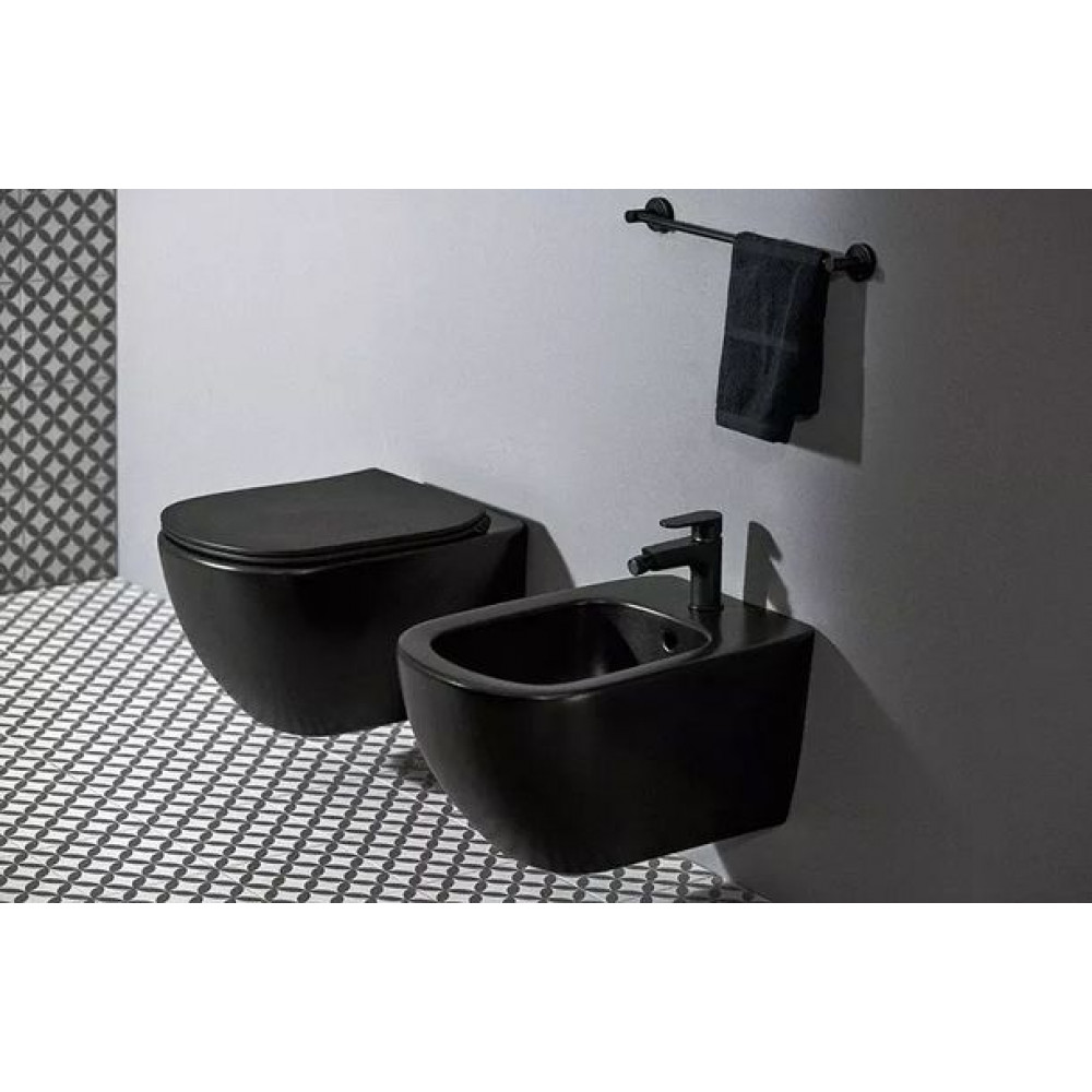 Промо-комплект Ideal Standard TESI silk black инсталляция с подвесным унитазом и крышкой микролифт, цвет черный матовый + кнопка смыва двойная, ченая в подарок (T3868V3/123A6)
