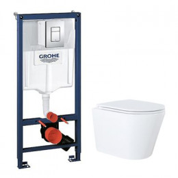 Сет 3 в 1 инсталляция Grohe Rapid SL с клавишей смыва + подвесной унитаз Azario Teramo c быстросъемным сиденьем микролифт (38772001+AZ-0053)