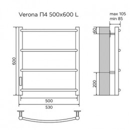Полотенцесушитель электрический AZARIO VERONA 500/600 4 секции, диммер слева, белый (AZ04756W)