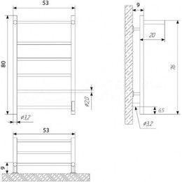 Полотенцесушитель электрический ДВИН Fj neo 80/50 Электрический К диммер, полированный (4657763849412)