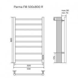 Полотенцесушитель электрический AZARIO PARMA 500/800 8 секций, диммер справа, белый (AZ10858W)