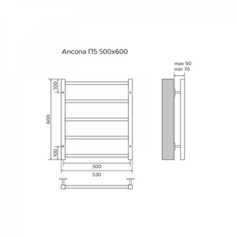 Полотенцесушитель водяной AZARIO ANCONA 500/600 квадрат, 5 секций, нижнее/диагональное подключение, 1/2", хром (AZ75556)