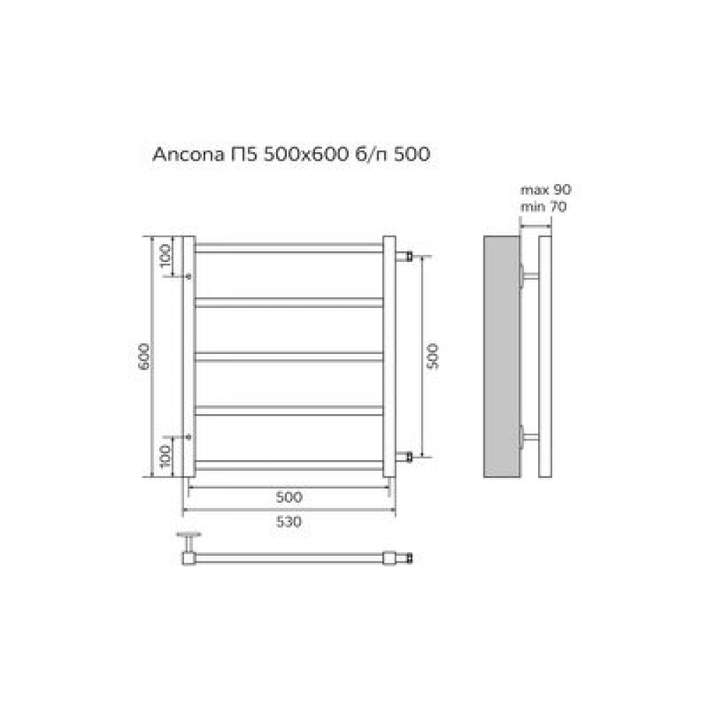 Полотенцесушитель водяной AZARIO ANCONA 500/600 квадрат, 5 секций, боковое подключение, 3/4", хром (AZ71556)