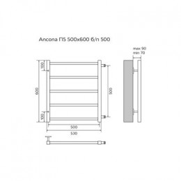 Полотенцесушитель водяной AZARIO ANCONA 500/600 квадрат, 5 секций, боковое подключение, 3/4", хром (AZ71556)