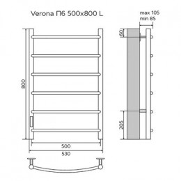 Полотенцесушитель электрический AZARIO VERONA 500/800 6 секций, диммер слева, белый (AZ04758W)
