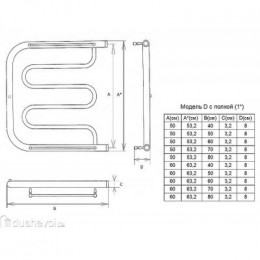 Полотенцесушитель водяной ДВИН D 50/80 c полкой 1"-1/2" К0 полированный (4627085927754)
