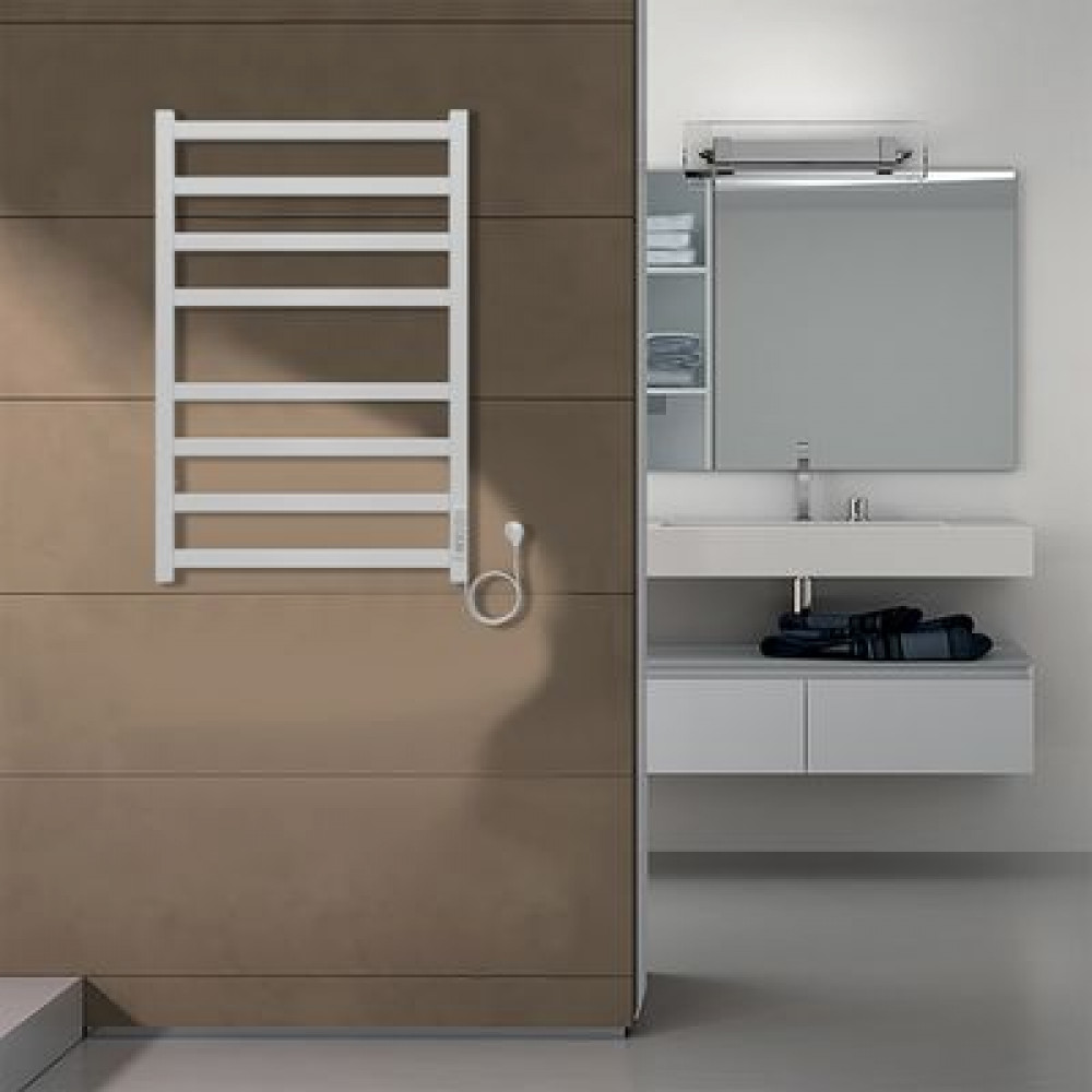 Полотенцесушитель электрический AZARIO PALERMO 500/800 квадрат, 8 секций, диммер справа, белый (AZ83858W)