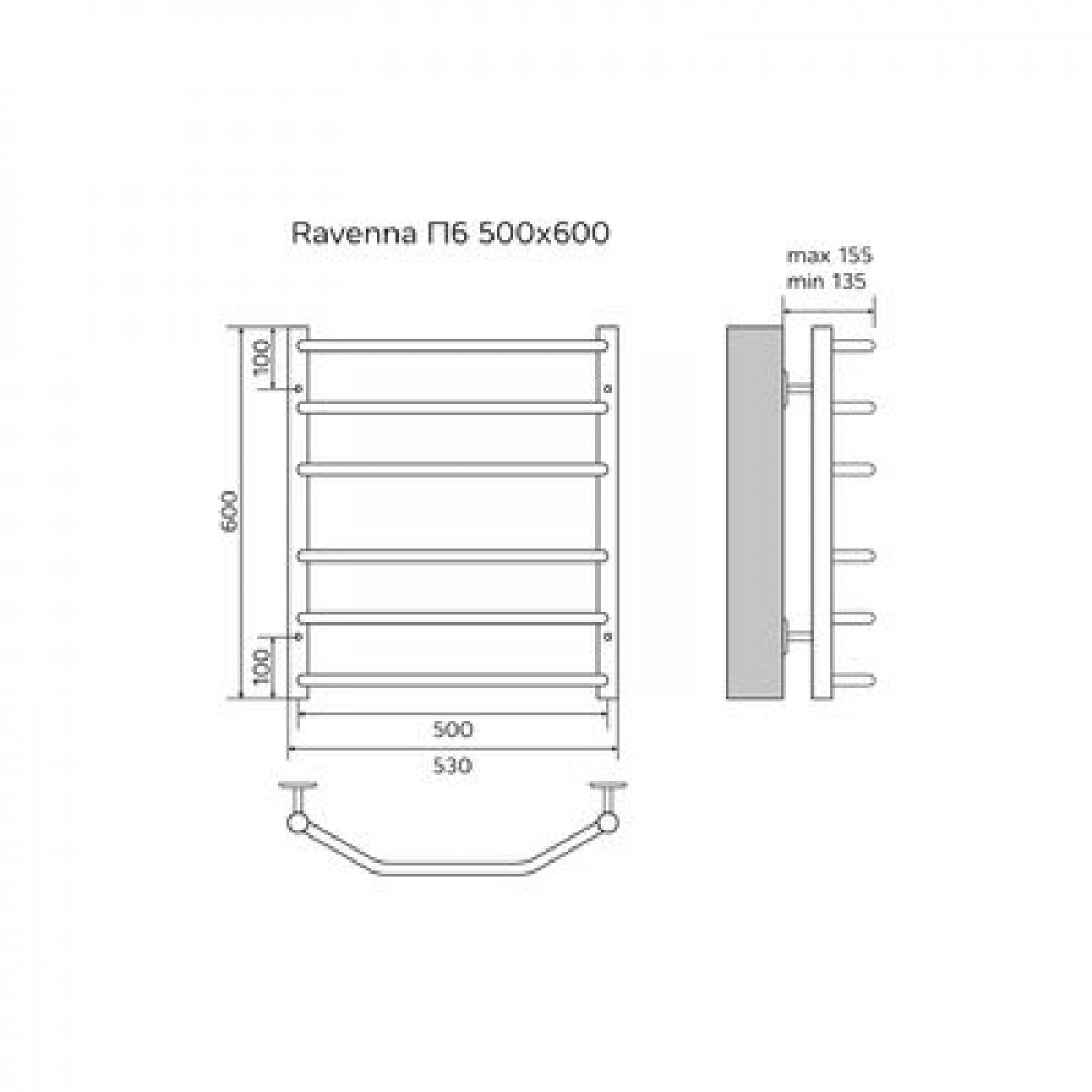 Полотенцесушитель водяной AZARIO RAVENNA 500/600 6 секций, нижнее/диагональное подключение, 1/2", хром (AZ07156)