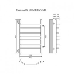 Полотенцесушитель водяной AZARIO RAVENNA 500/800 7 секций, боковое подключение, 1", хром (AZ07558)