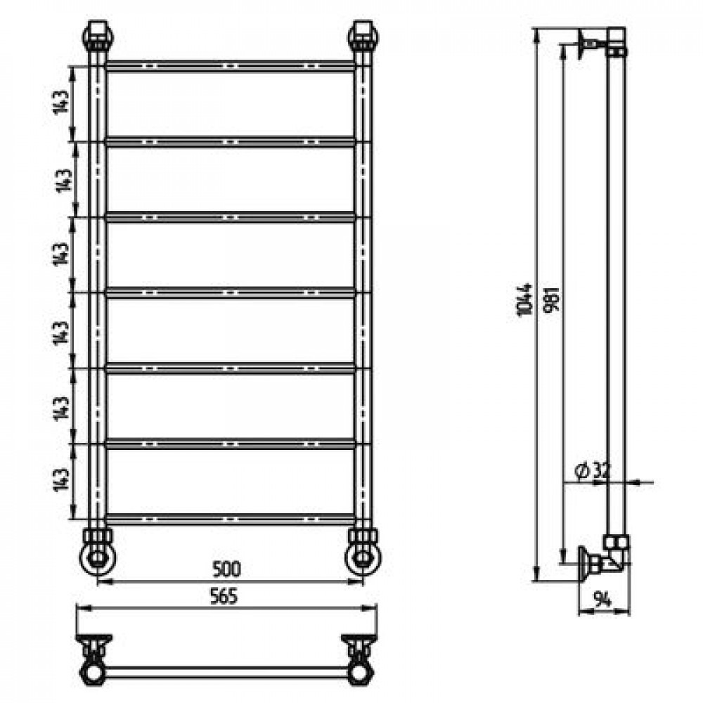 Полотенцесушитель dодяной ДВИН J 100/50 1"-½" К1 полированный (4627085975489)