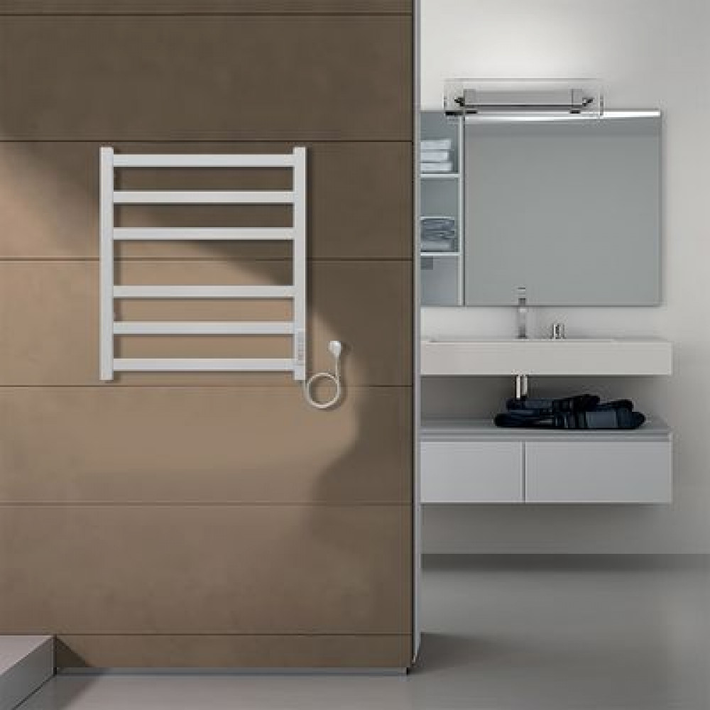 Полотенцесушитель электрический AZARIO PALERMO 500/600 квадрат, 6 секций, диммер справа, белый (AZ83856W)