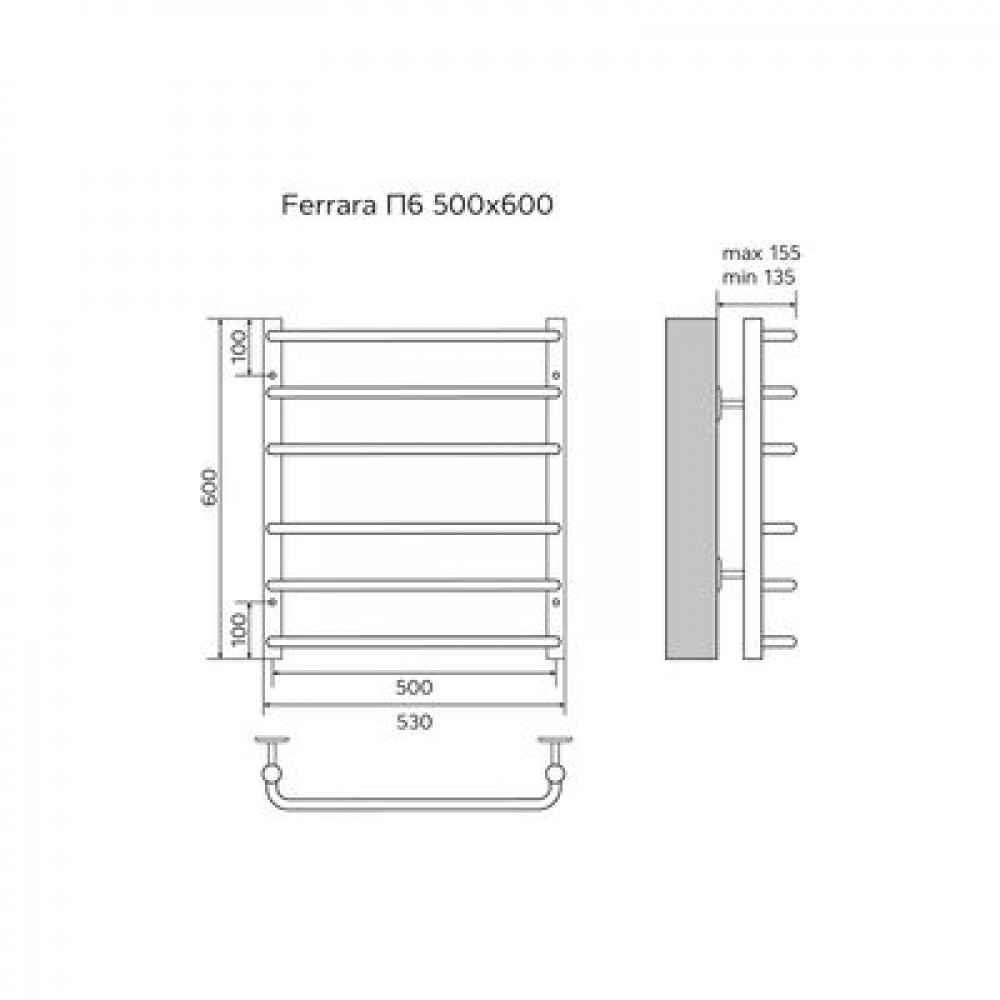 Полотенцесушитель водяной AZARIO FERRARA 500/600 6 секций, нижнее/диагональное подключение, 1/2", хром (AZ09156)