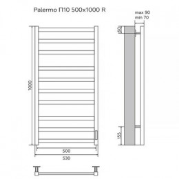 Полотенцесушитель электрический AZARIO PALERMO 500/1000 квадрат, 10 секций, диммер справа, белый (AZ83850W)