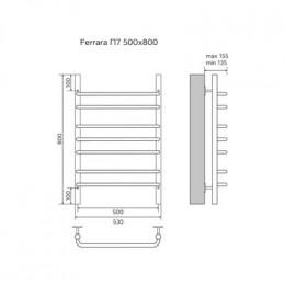 Полотенцесушитель водяной AZARIO FERRARA 500/800 7 секций, нижнее/диагональное подключение, 1/2", хром (AZ09158)