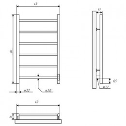 Полотенцесушитель электрический ДВИН J neo 80/40 К диммер , полированный (4657763755133)