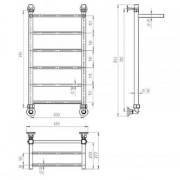 Полотенцесушитель водяной ДВИН FJ 80/40 с полкой 1"-1/2" К1 полированный (4627152136492)