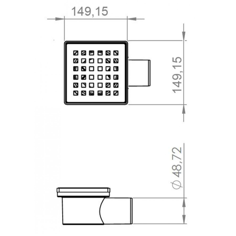 Душевой трап LORANTO LINE 150x150 боковой сток, решетка из нержавеющей стали, гидрозатвор сухой (3012.0Y050K.015.1)