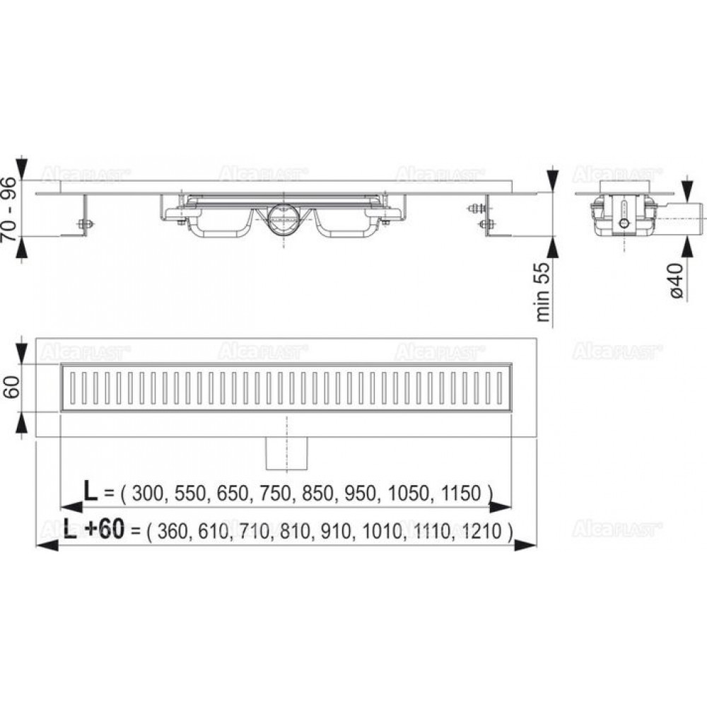 Душевой лоток Alca Plast Low, без решетки (APZ101-650)