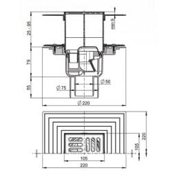 Душевой трап Alcadrain 105 х105/50 решетка - нержавеющая сталь, хром (APV2324)