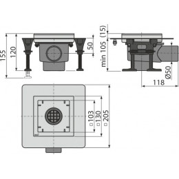 Душевой трап Alcadrain 130×130 из нержавеющей стали, без pешетки (APV130)